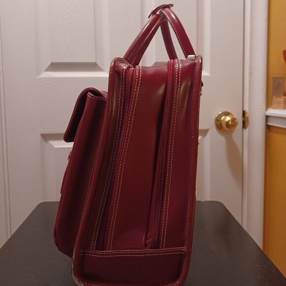 Franklin Covey Red/Burgundy Leather Rolling Luggage/Laptop Bag/Briefcase - Picture 7 of 10